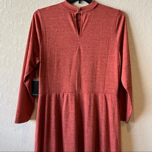 ELOQUII stretchy knit mock neck long sleeves  asymmetrical hem midi dress - Picture 7 of 11